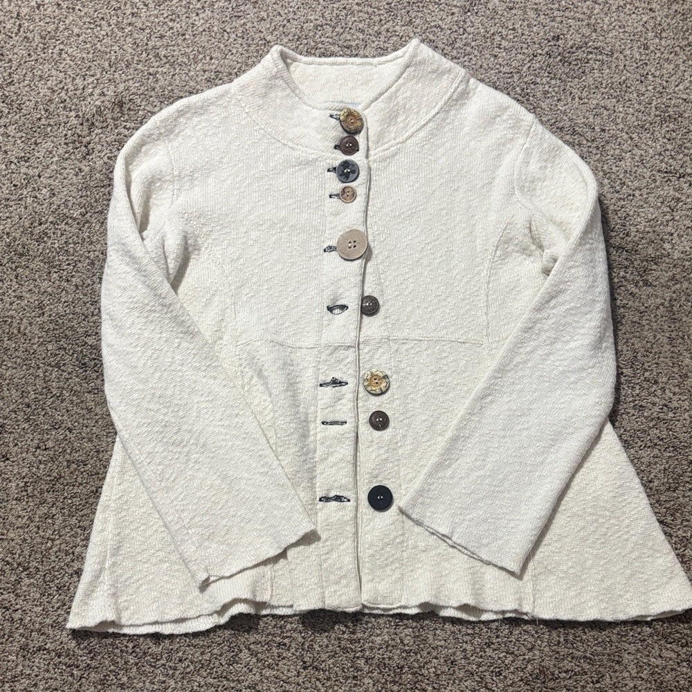 Willow Cream Textured Jacket with Unique Buttons